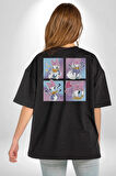 Daisy Duck Mutlu Sinirli Düşünceli Aşık Pamuklu Kadın Erkek Oversize Sırt Dijital Baskılı Siyah T-shirt