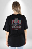 1965 Ford Mustang GT 500  Pamuklu Kadın Erkek Oversize Sırt Dijital Baskılı Siyah T-shirt