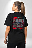 1965 Ford Mustang GT 500  Pamuklu Kadın Erkek Oversize Sırt Dijital Baskılı Siyah T-shirt