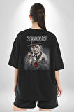 Schindler's List Kitap Film Kapağı Pamuklu Kadın Erkek Oversize Sırt Dijital Baskılı Siyah T-shirt