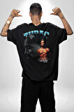 Tupac Müzik Pamuklu Kadın Erkek Oversize Sırt Dijital Baskılı Siyah T-shirt