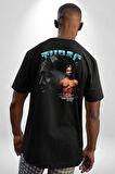 Tupac Müzik Pamuklu Kadın Erkek Oversize Sırt Dijital Baskılı Siyah T-shirt