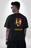 IRONman Film Pamuklu Kadın Erkek Oversize Sırt Dijital Baskılı Siyah T-shirt