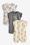% 100 Pamuklu Monochrome Safari 3’lü Romper Set
