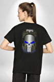 Punisher Pamuklu Kadın Erkek Oversize Sırt Dijital Baskılı Siyah T-shirt