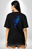 Avatar Face Film Pamuklu Kadın Erkek Oversize Sırt Dijital Baskılı Siyah T-shirt