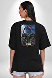 Topgun Maverick Film F16 Ucak Pamuklu Kadın Erkek Oversize Sırt Dijital Baskılı Siyah T-shirt