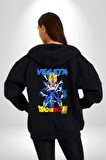 VEGETA Drogonball Anime Kadın Erkek Siyah Kapüşonlu Fermuarlı Baskılı Hırka Sweatshirt