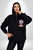 JUSTIN BIEBER Kadın Erkek Siyah Kapüşonlu Fermuarlı Baskılı Hırka Sweatshirt