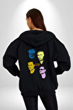 U2 Müzik Grubu Kadın Erkek Siyah Kapüşonlu Fermuarlı Baskılı Hırka Sweatshirt