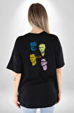 U2 Müzik Grubu Pamuklu Kadın Erkek Oversize Sırt Dijital Baskılı Siyah T-shirt