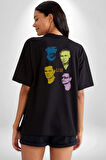 U2 Müzik Grubu Pamuklu Kadın Erkek Oversize Sırt Dijital Baskılı Siyah T-shirt