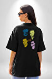 U2 Müzik Grubu Pamuklu Kadın Erkek Oversize Sırt Dijital Baskılı Siyah T-shirt