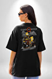 GOD OF BEER Simpson  Pamuklu Kadın Erkek Oversize Sırt Dijital Baskılı Siyah T-shirt