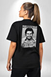 Pablo Escobar Pamuklu Kadın Erkek Oversize Sırt Dijital Baskılı Siyah T-shirt