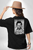 Pablo Escobar Pamuklu Kadın Erkek Oversize Sırt Dijital Baskılı Siyah T-shirt