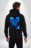 X-Men Mavi Adam Kadın Erkek Siyah Kapüşonlu Fermuarlı Baskılı Hırka Sweatshirt