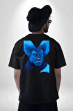 X-Men Mavi Adam Pamuklu Kadın Erkek Oversize Sırt Dijital Baskılı Siyah T-shirt