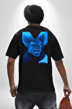X-Men Mavi Adam Pamuklu Kadın Erkek Oversize Sırt Dijital Baskılı Siyah T-shirt