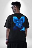 X-Men Mavi Adam Pamuklu Kadın Erkek Oversize Sırt Dijital Baskılı Siyah T-shirt