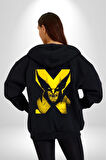 X-Men Wolverine Kadın Erkek Siyah Kapüşonlu Fermuarlı Baskılı Hırka Sweatshirt