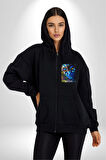 Avatar Film Kadın Erkek Siyah Kapüşonlu Fermuarlı Baskılı Hırka Sweatshirt