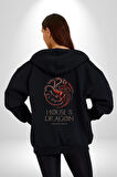 House Of The Dragon Dizi Logo Kadın Erkek Siyah Kapüşonlu Fermuarlı Baskılı Hırka Sweatshirt