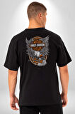 Motor Harley Davidson Pamuklu Kadın Erkek Oversize Sırt Dijital Baskılı Siyah T-shirt