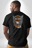 Motor Harley Davidson Pamuklu Kadın Erkek Oversize Sırt Dijital Baskılı Siyah T-shirt