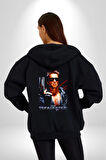 The Terminatör Film Kadın Erkek Siyah Kapüşonlu Fermuarlı Baskılı Hırka Sweatshirt