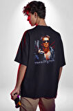 The Terminatör Film Pamuklu Kadın Erkek Oversize Sırt Dijital Baskılı Siyah T-shirt