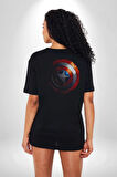 Kaptan Amerika Kalkan Pamuklu Kadın Erkek Oversize Sırt Dijital Baskılı Siyah T-shirt