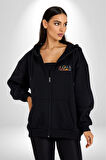 Star Wars Serisi Film Logo Oyuncuları Kadın Erkek Siyah Kapüşonlu Fermuarlı Baskılı Hırka Sweatshirt