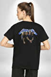 Metalica Rock Grup  Pamuklu Kadın Erkek Oversize Sırt Dijital Baskılı Siyah T-shirt