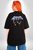 Metalica Rock Grup  Pamuklu Kadın Erkek Oversize Sırt Dijital Baskılı Siyah T-shirt