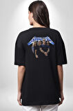 Metalica Rock Grup  Pamuklu Kadın Erkek Oversize Sırt Dijital Baskılı Siyah T-shirt