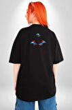 Superman Karakter Pamuklu Kadın Erkek Oversize Sırt Dijital Baskılı Siyah T-shirt