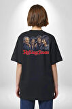 Rolling Stone Şarkıcılar Rock  Pamuklu Kadın Erkek Oversize Sırt Dijital Baskılı Siyah T-shirt