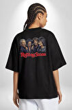 Rolling Stone Şarkıcılar Rock  Pamuklu Kadın Erkek Oversize Sırt Dijital Baskılı Siyah T-shirt