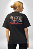 Rolling Stone Şarkıcılar Rock  Pamuklu Kadın Erkek Oversize Sırt Dijital Baskılı Siyah T-shirt