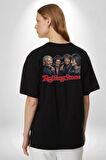 Rolling Stone Şarkıcılar Rock  Pamuklu Kadın Erkek Oversize Sırt Dijital Baskılı Siyah T-shirt