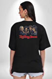 Rolling Stone Şarkıcılar Rock  Pamuklu Kadın Erkek Oversize Sırt Dijital Baskılı Siyah T-shirt