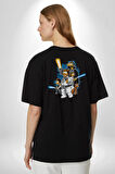 Simpson Starwars Yıldız Savaşları Pamuklu Kadın Erkek Oversize Sırt Dijital Baskılı Siyah T-shirt