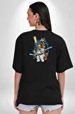 Simpson Starwars Yıldız Savaşları Pamuklu Kadın Erkek Oversize Sırt Dijital Baskılı Siyah T-shirt