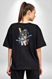 Simpson Starwars Yıldız Savaşları Pamuklu Kadın Erkek Oversize Sırt Dijital Baskılı Siyah T-shirt