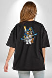 Simpson Starwars Yıldız Savaşları Pamuklu Kadın Erkek Oversize Sırt Dijital Baskılı Siyah T-shirt