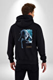 The Hobbit Kadın Erkek Siyah Kapüşonlu Fermuarlı Baskılı Hırka Sweatshirt