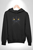 Siyah Kedi Kadın Erkek  Siyah Kapüşonlu Sweatshirt Hoodie
