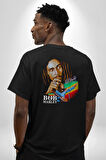 Bob Marley Şarkıcı Pamuklu Kadın Erkek Oversize Sırt Dijital Baskılı Siyah T-shirt