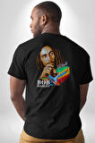 Bob Marley Şarkıcı Pamuklu Kadın Erkek Oversize Sırt Dijital Baskılı Siyah T-shirt